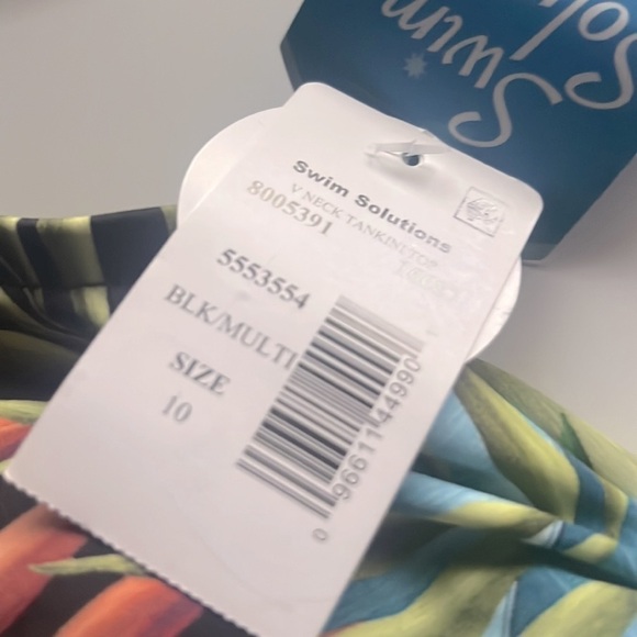 SWIM SOLUTIONS V-Neck Pleated Tummy-Control Tankini Top,swimming suit size 10 - Picture 13 of 14